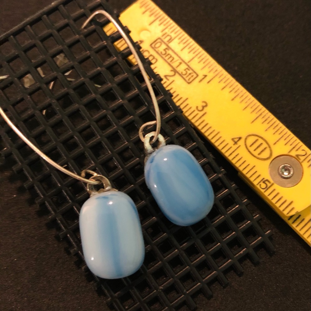 Blue Dangle Earrings Art Glass Dangle Earrings - Picture 2 of 2